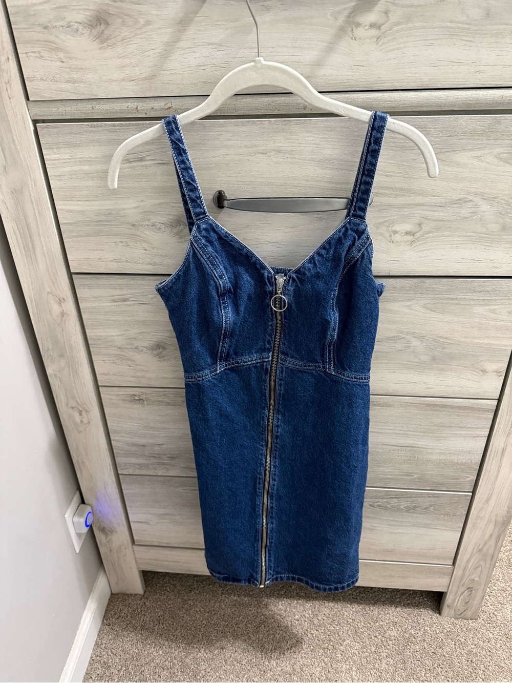 Topshop Dark Blue Denim Zip-Front Mini Dress